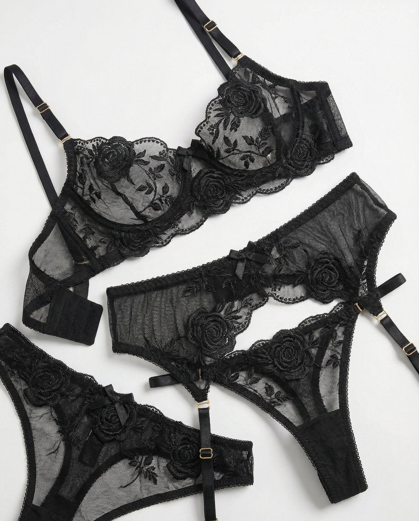 Floral Lace Lingerie Set with Suspender Belt - AR UNIVERSALghntshLingerie Set