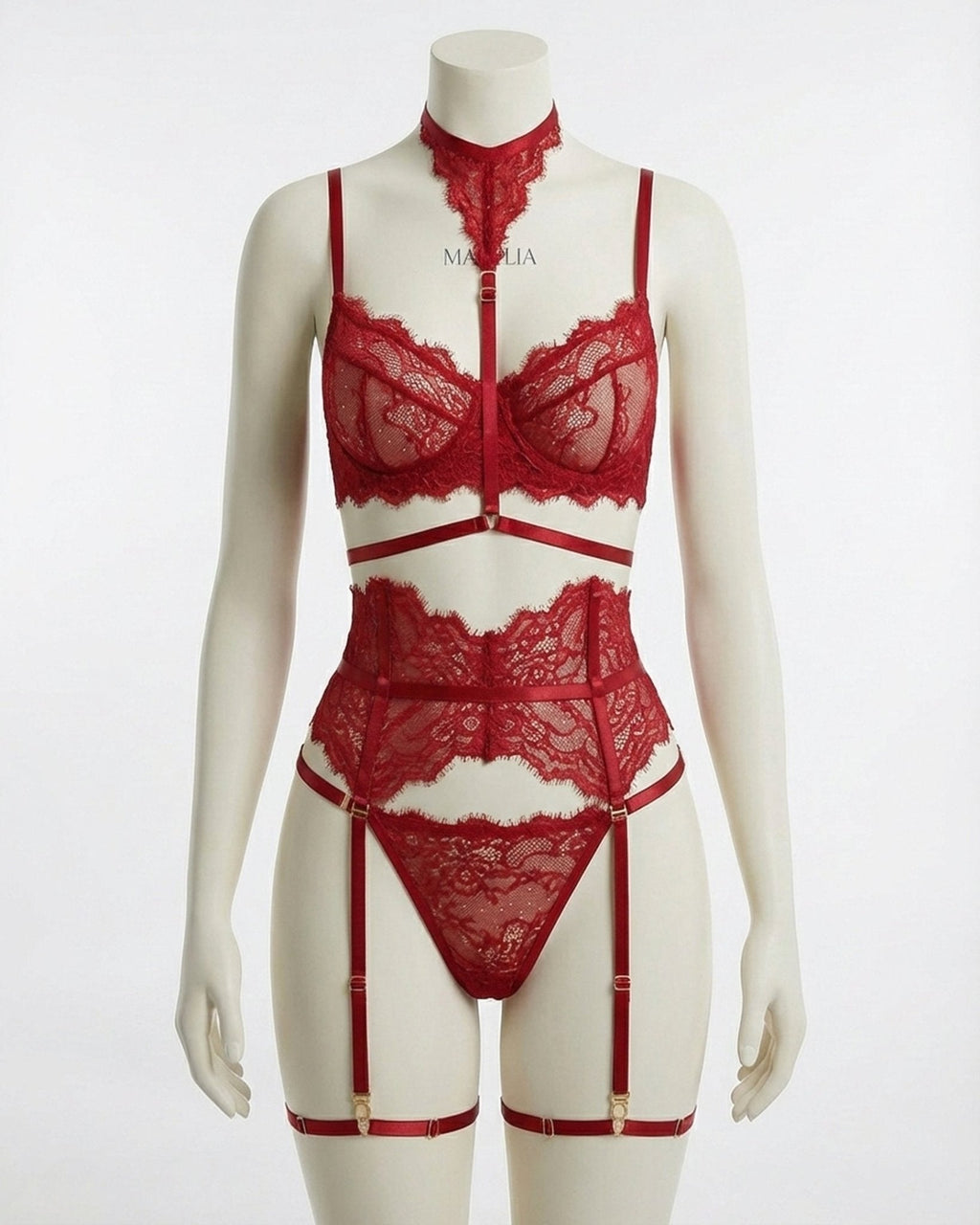 Sheer Lace Underwired Four Piece Lingerie Set - AR UNIVERSALAR UNIVERSALLingerie Sets