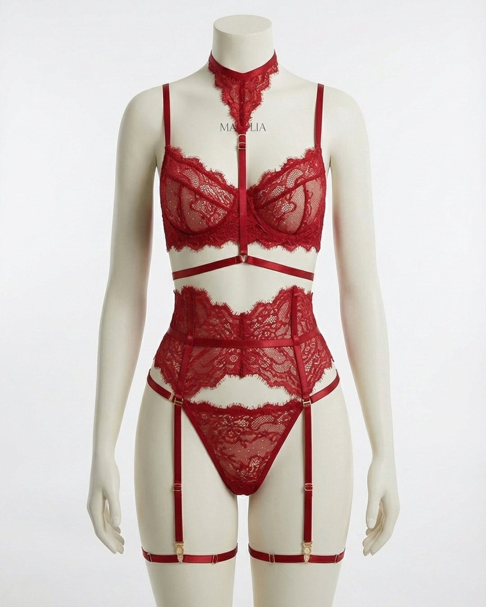 Sheer Lace Underwired Four Piece Lingerie Set - AR UNIVERSALAR UNIVERSALLingerie Sets