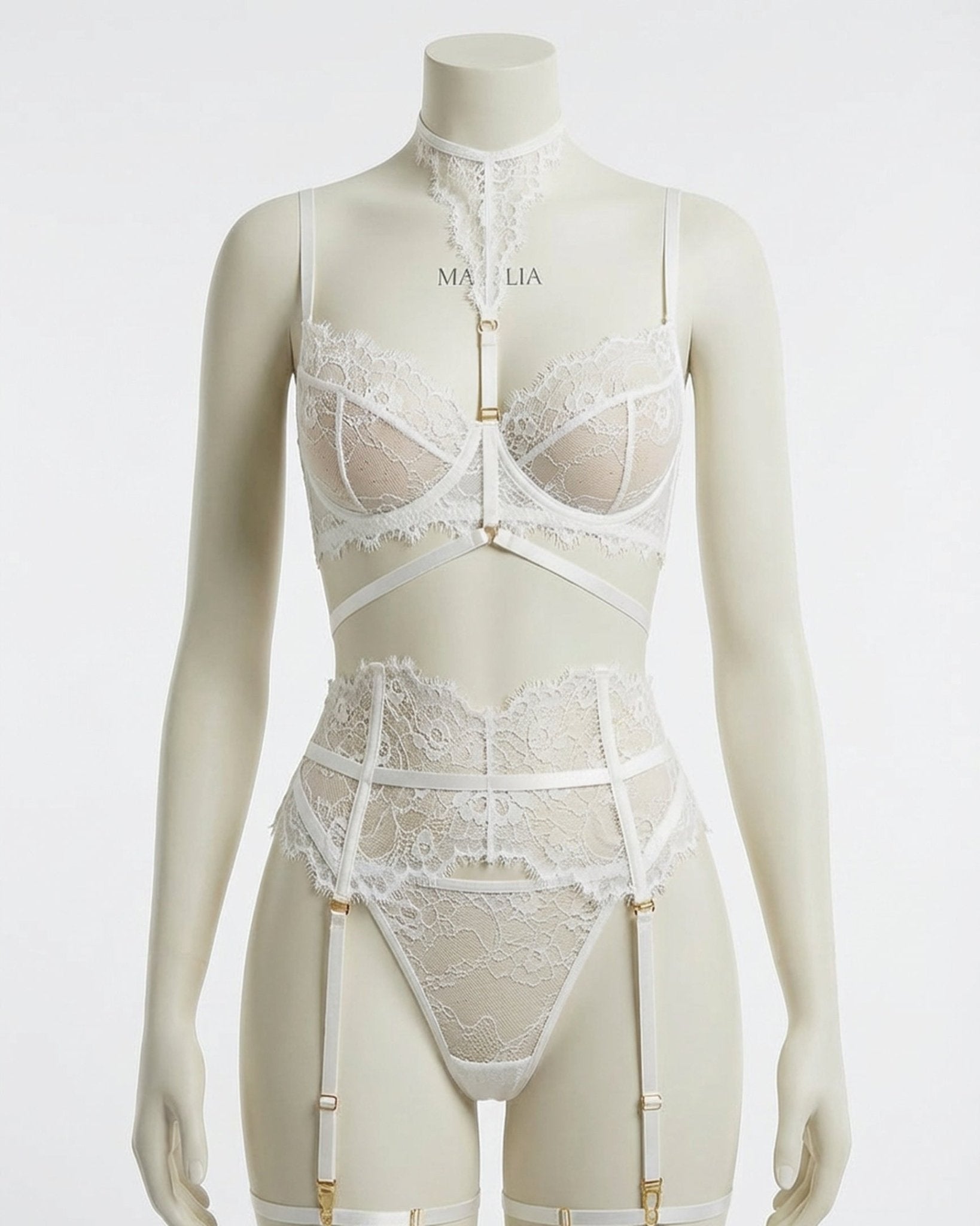Sheer Lace Underwired Four Piece Lingerie Set - AR UNIVERSALAR UNIVERSALLingerie Sets