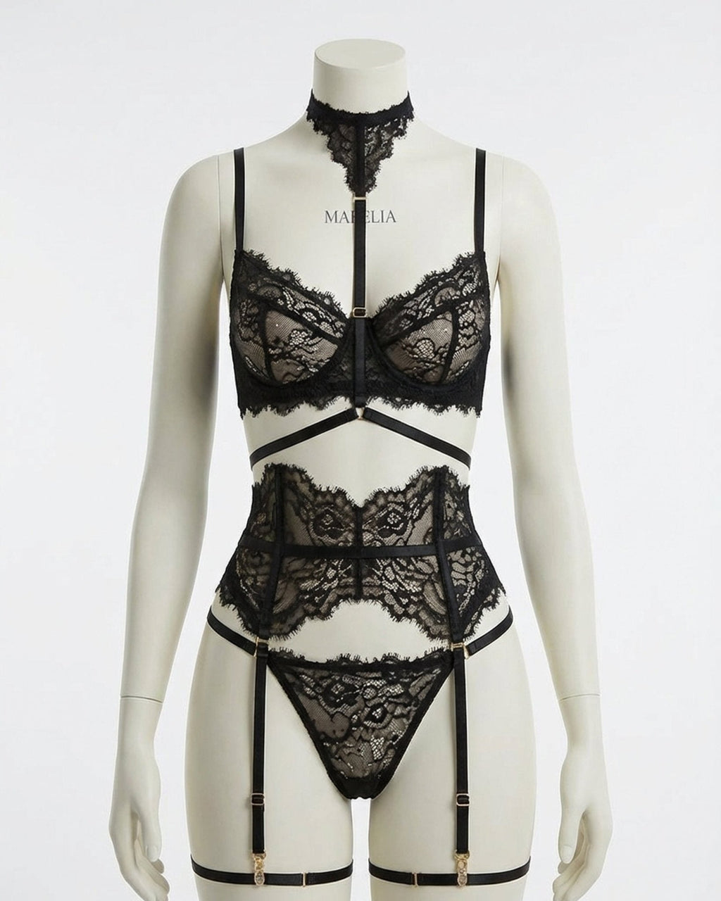 Sheer Lace Underwired Four Piece Lingerie Set - AR UNIVERSALAR UNIVERSALLingerie Sets