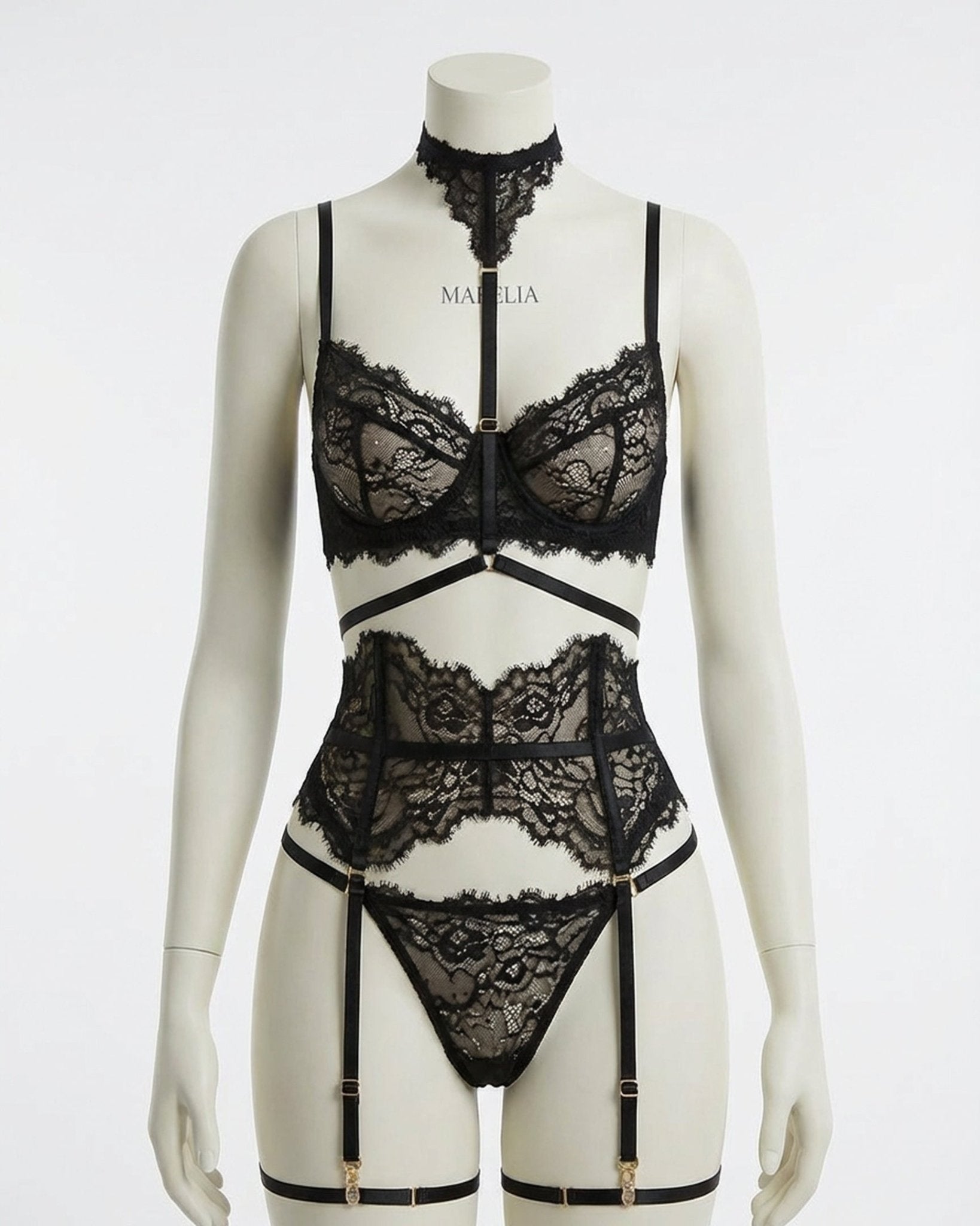 Sheer Lace Underwired Four Piece Lingerie Set - AR UNIVERSALAR UNIVERSALLingerie Sets