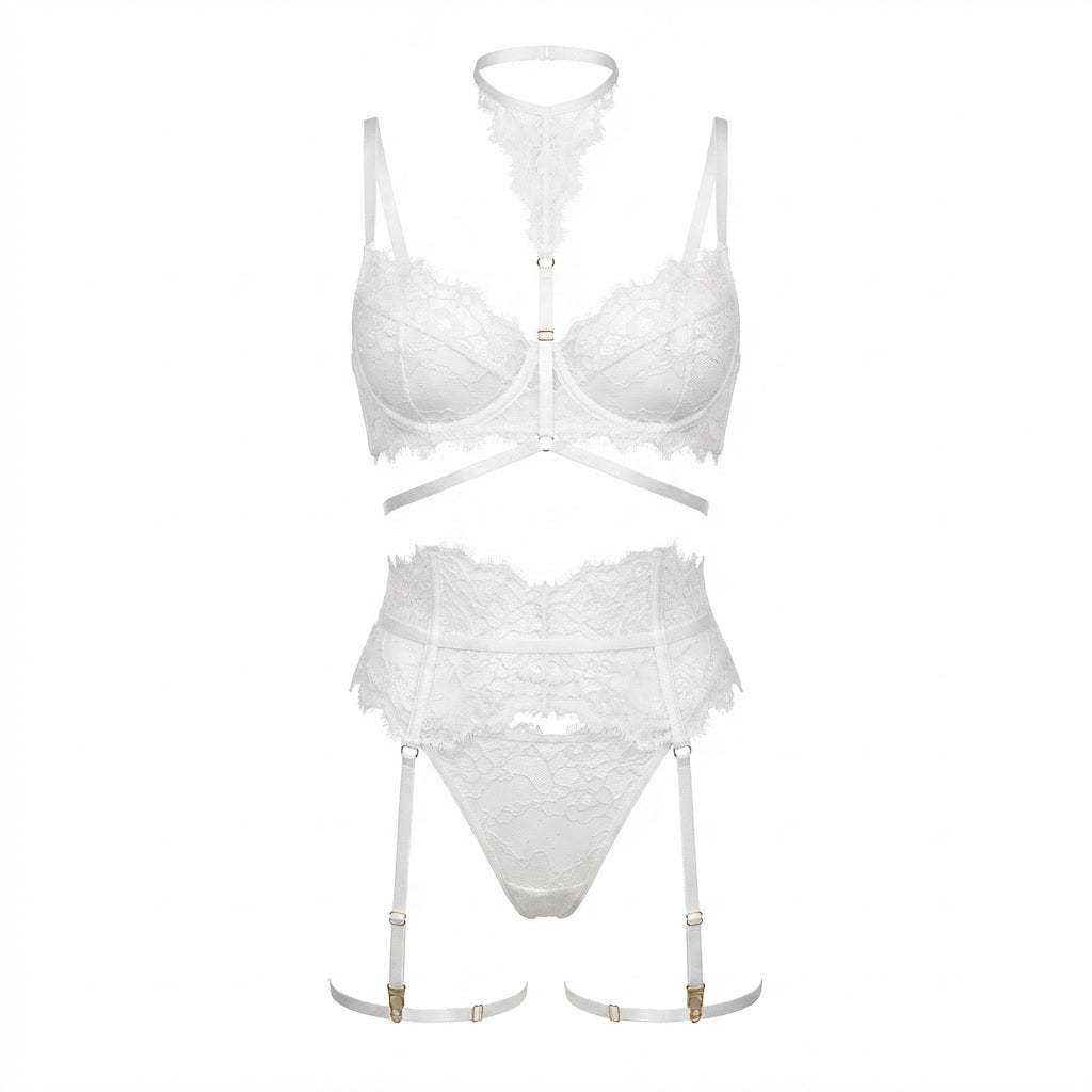 Sheer Lace Underwired Four Piece Lingerie Set - AR UNIVERSALAR UNIVERSALLingerie Sets