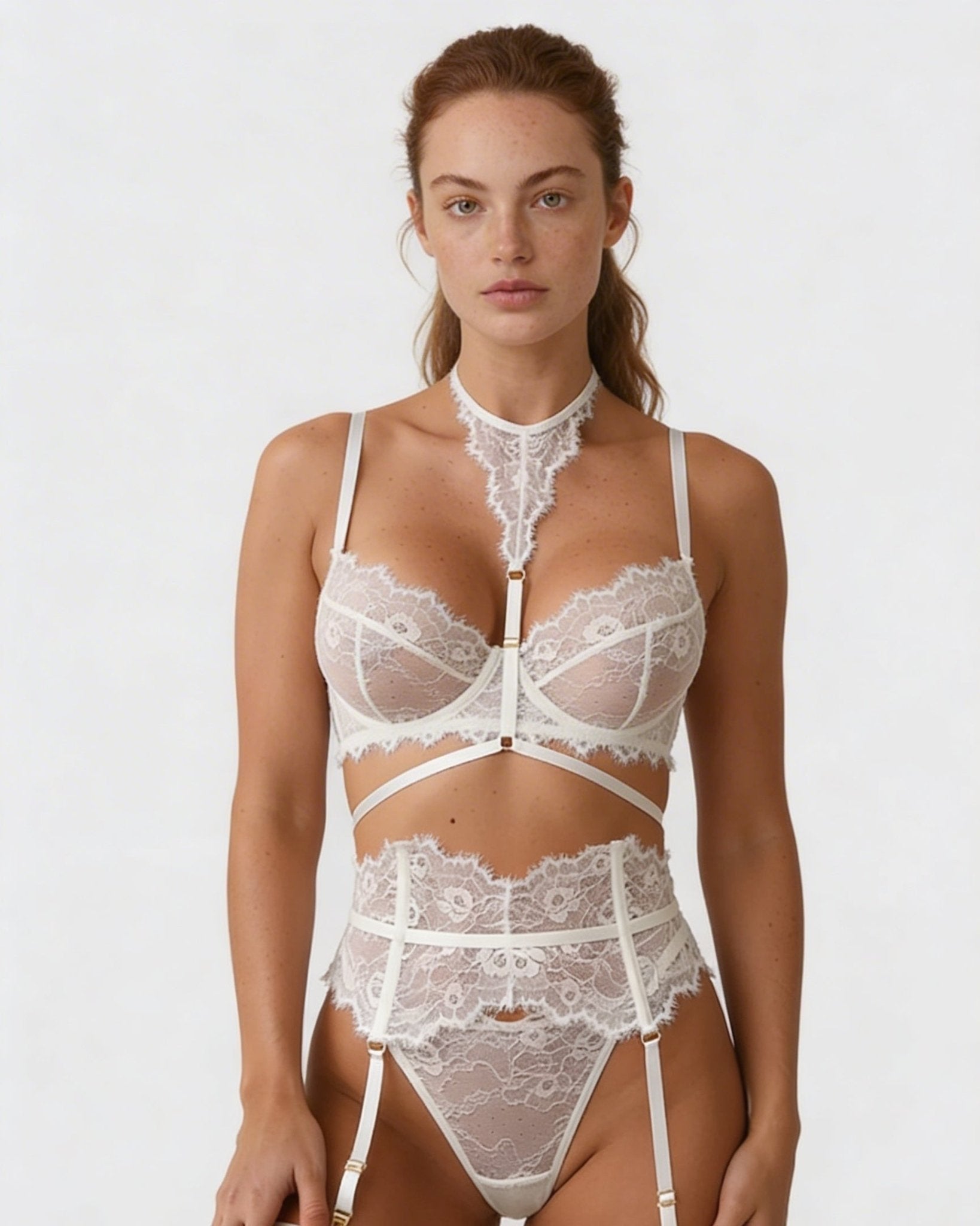 Sheer Lace Underwired Four Piece Lingerie Set - AR UNIVERSALAR UNIVERSALLingerie Sets