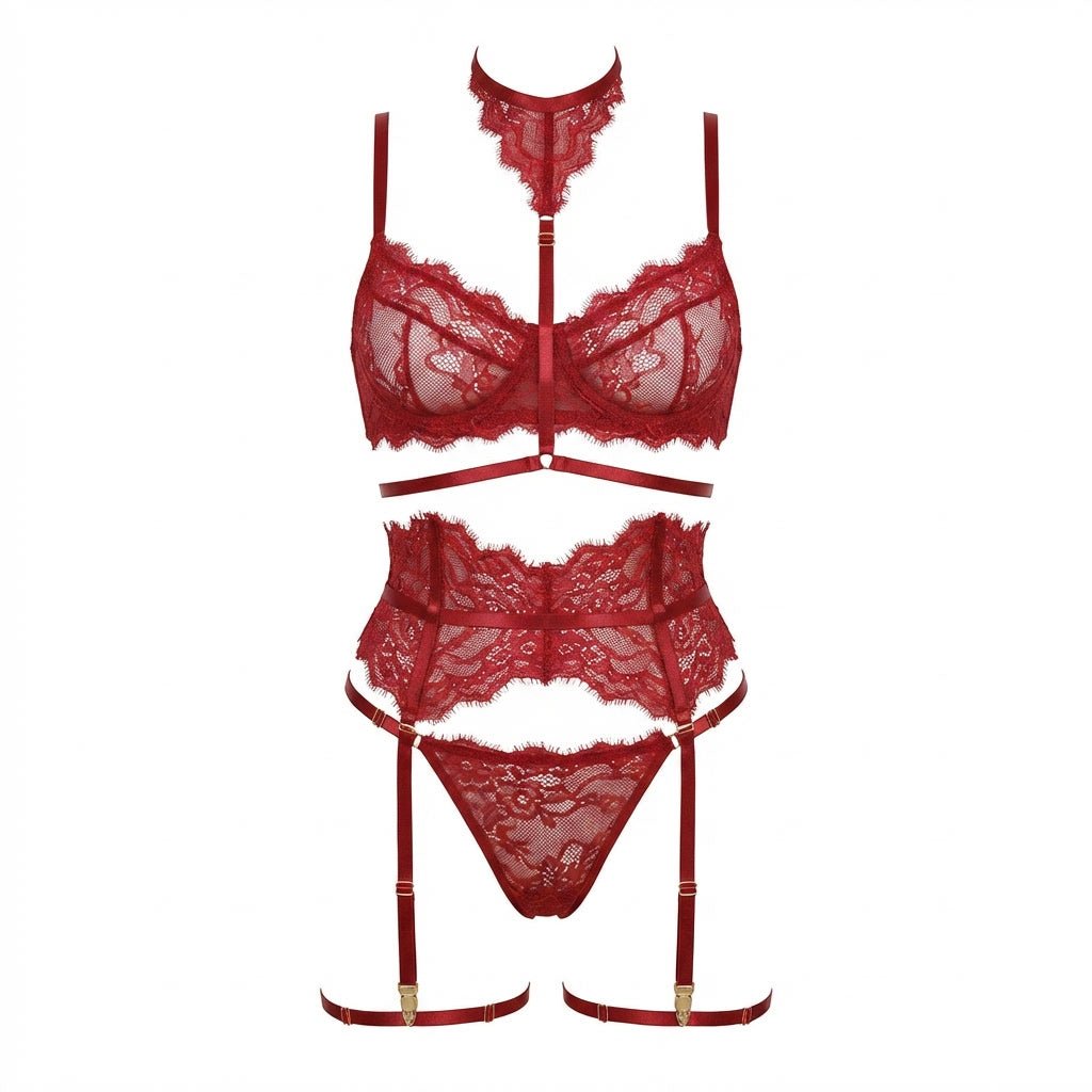 Sheer Lace Underwired Four Piece Lingerie Set - AR UNIVERSALAR UNIVERSALLingerie Sets