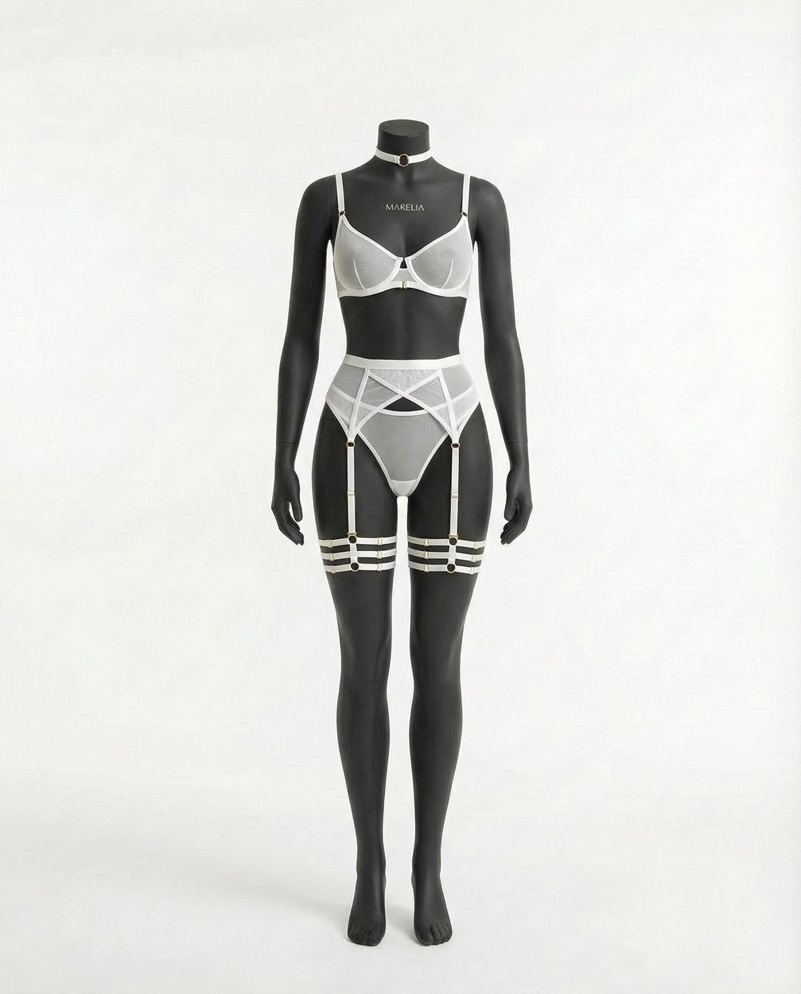 Sheer Mesh Bra Brief And Suspender Set - AR UNIVERSALAR UNIVERSALLingerie Set