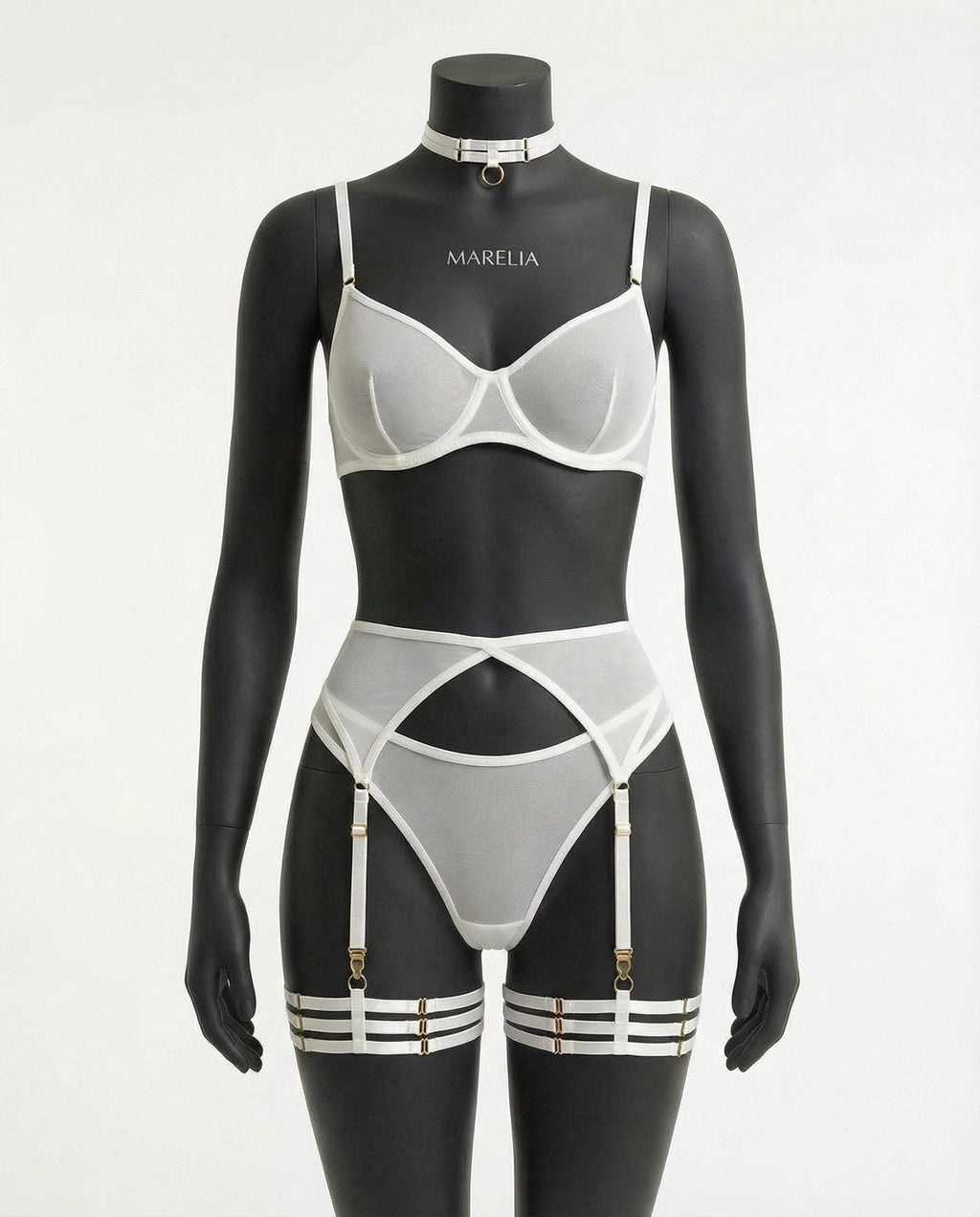 Sheer Mesh Bra Brief And Suspender Set - AR UNIVERSALAR UNIVERSALLingerie Set