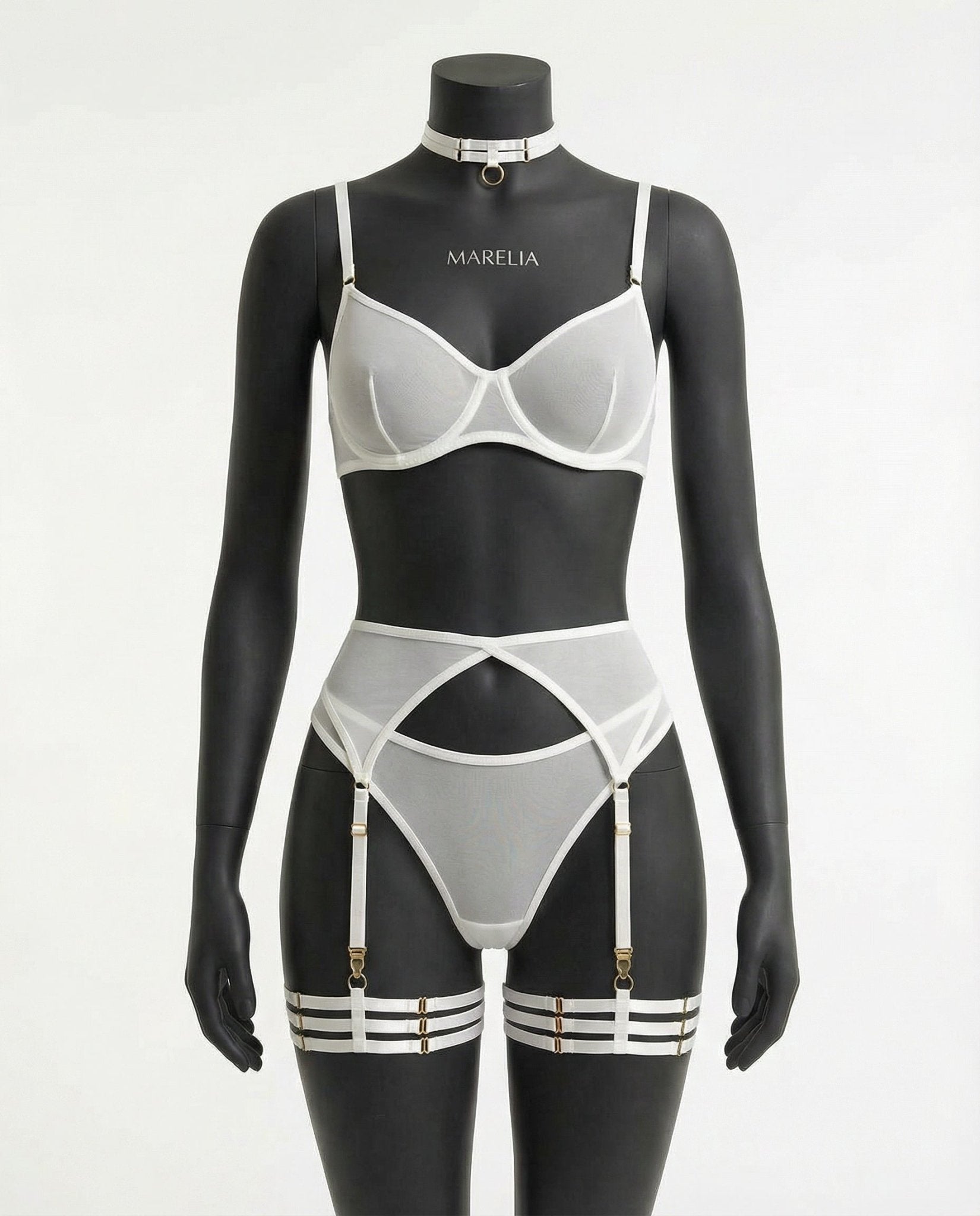 Sheer Mesh Bra Brief And Suspender Set - AR UNIVERSALAR UNIVERSALLingerie Set