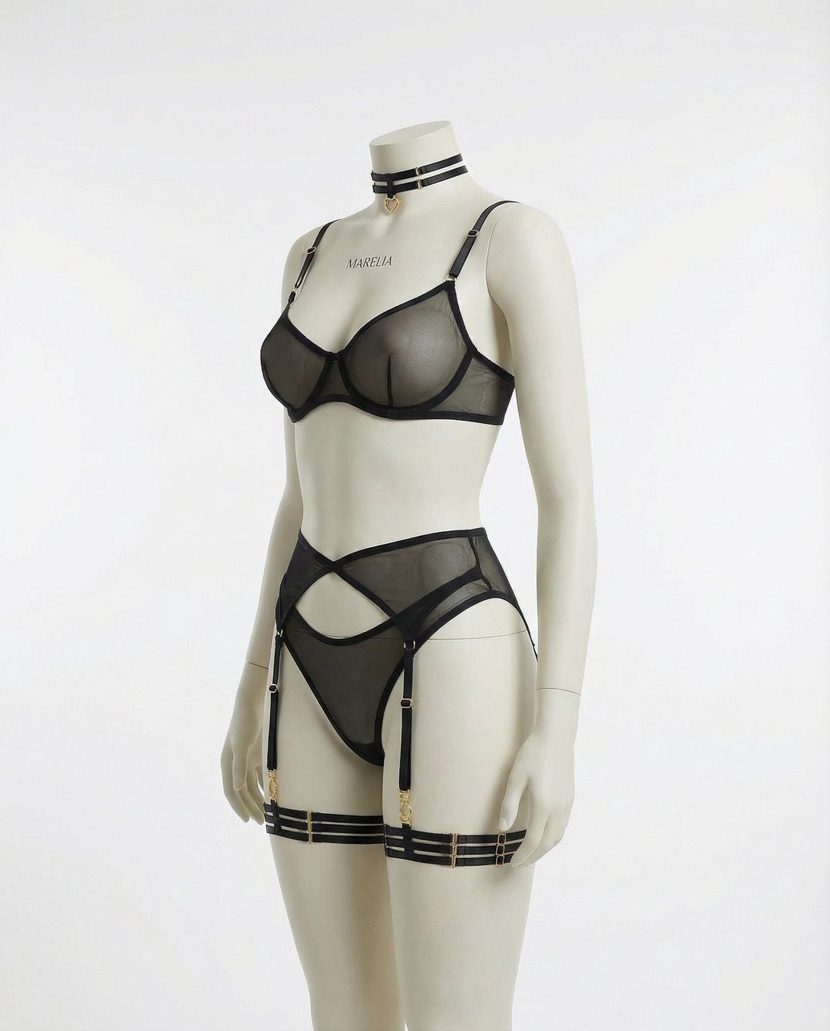 Sheer Mesh Bra Brief And Suspender Set - AR UNIVERSALAR UNIVERSALLingerie Set