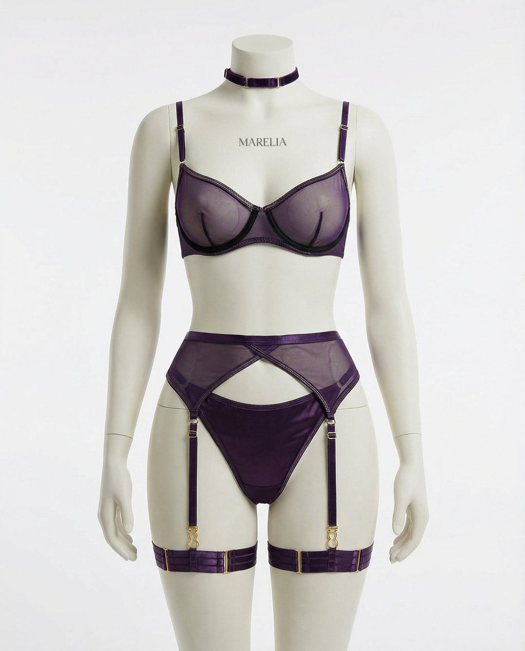 Sheer Mesh Bra Brief And Suspender Set - AR UNIVERSALAR UNIVERSALLingerie Set
