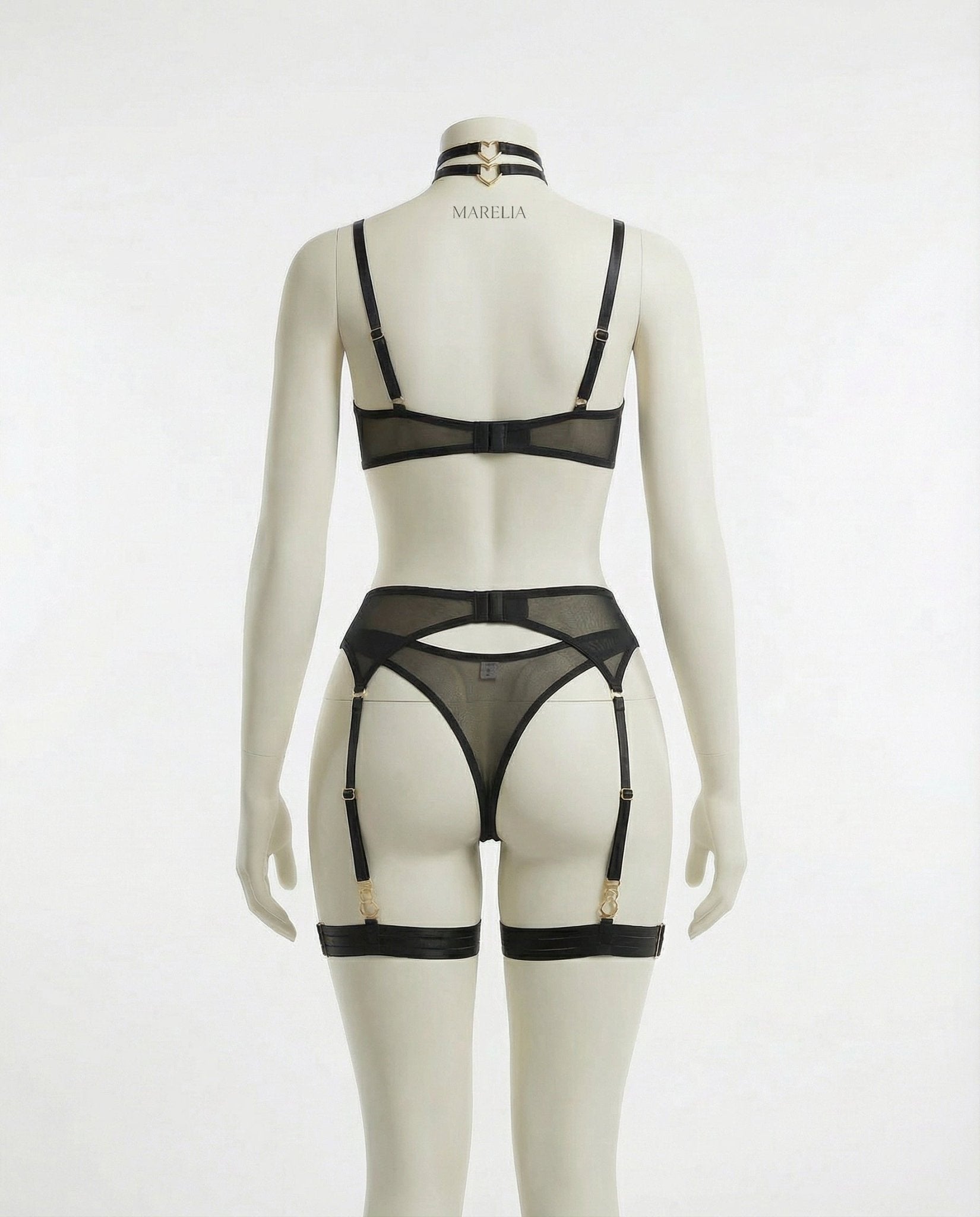 Sheer Mesh Bra Brief And Suspender Set - AR UNIVERSALAR UNIVERSALLingerie Set