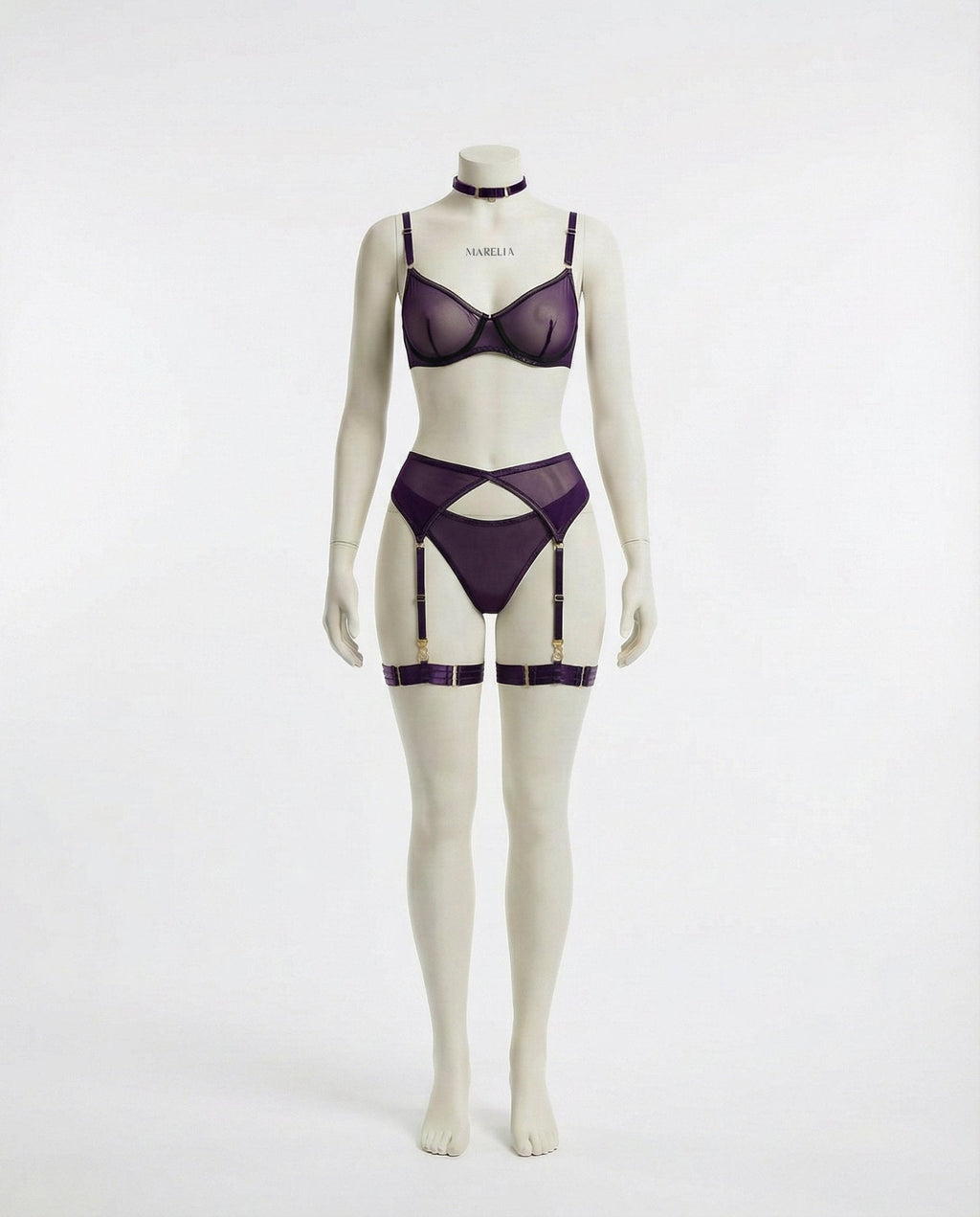 Sheer Mesh Bra Brief And Suspender Set - AR UNIVERSALAR UNIVERSALLingerie Set
