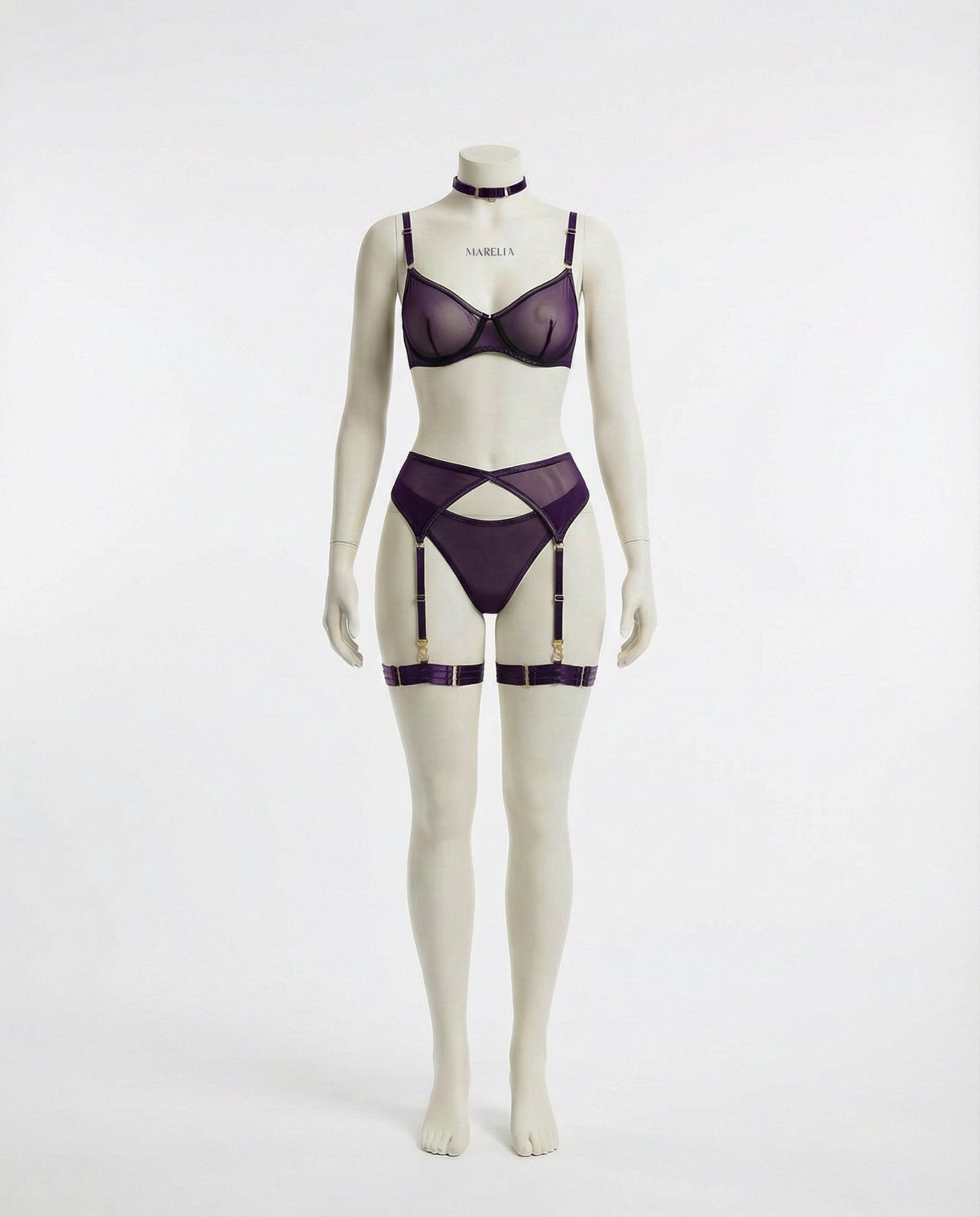 Sheer Mesh Bra Brief And Suspender Set - AR UNIVERSALAR UNIVERSALLingerie Set