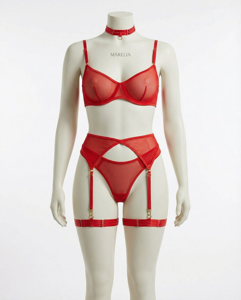 Sheer Mesh Bra Brief And Suspender Set - AR UNIVERSALAR UNIVERSALLingerie Set