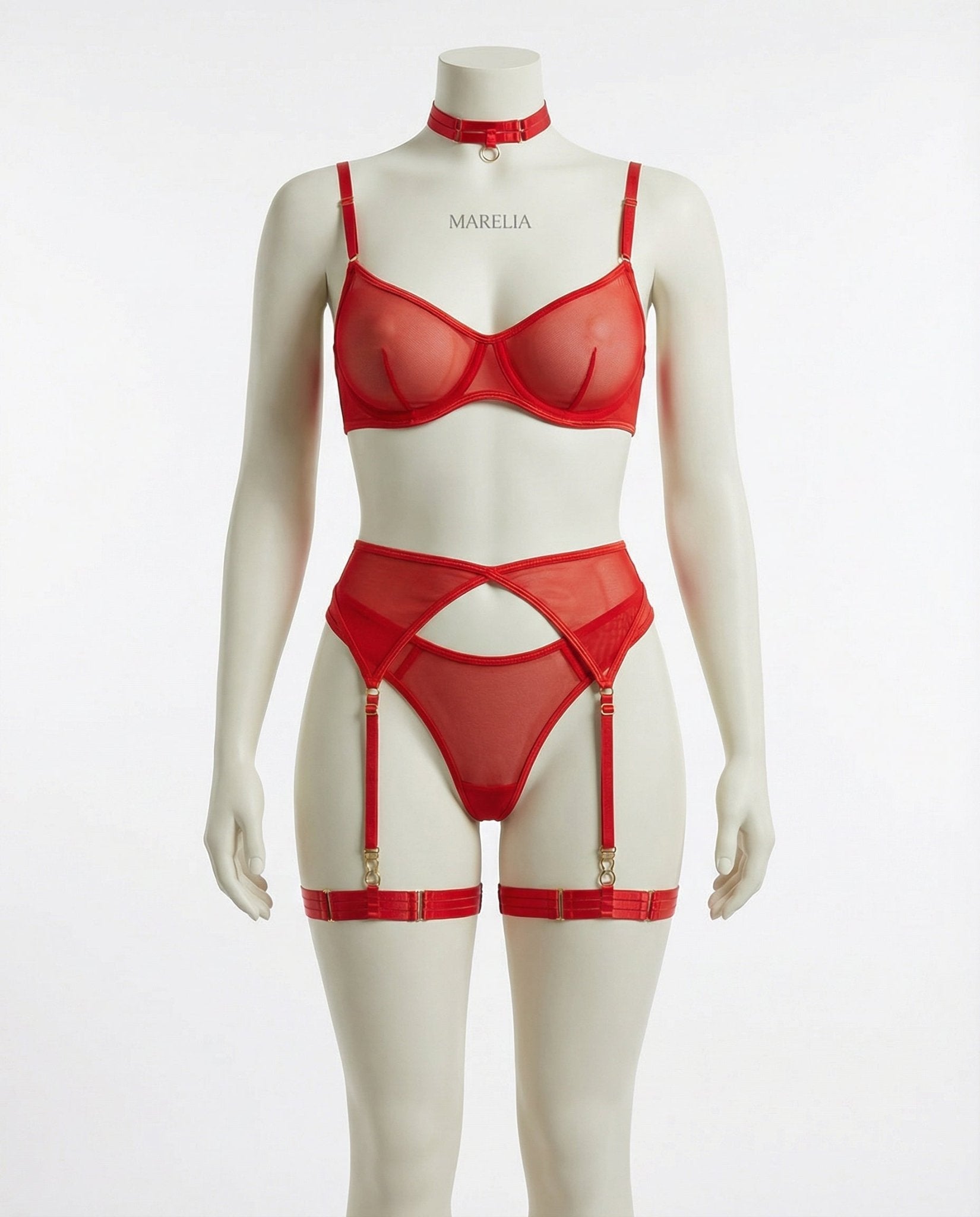 Sheer Mesh Bra Brief And Suspender Set - AR UNIVERSALAR UNIVERSALLingerie Set