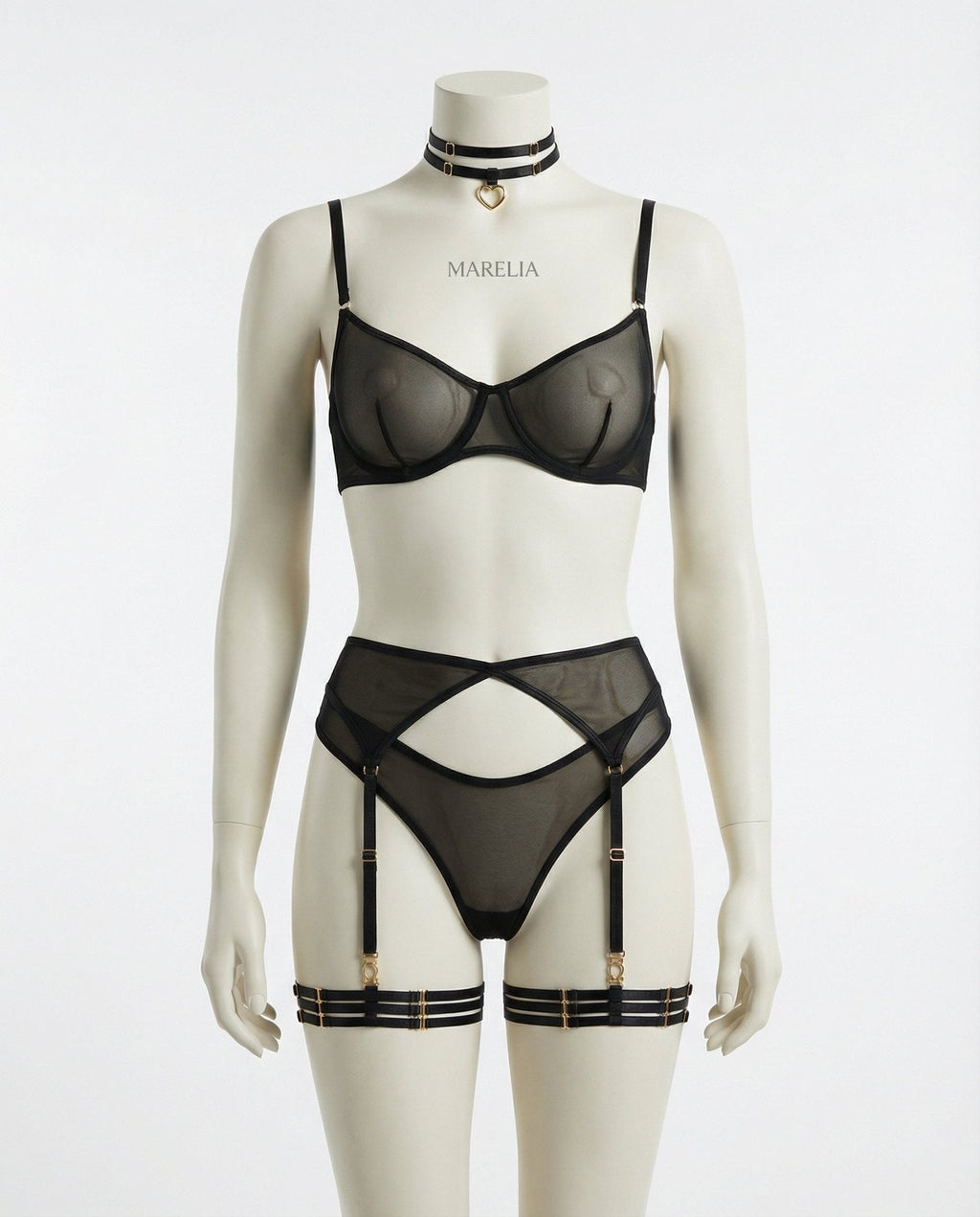 Sheer Mesh Bra Brief And Suspender Set - AR UNIVERSALAR UNIVERSALLingerie Set