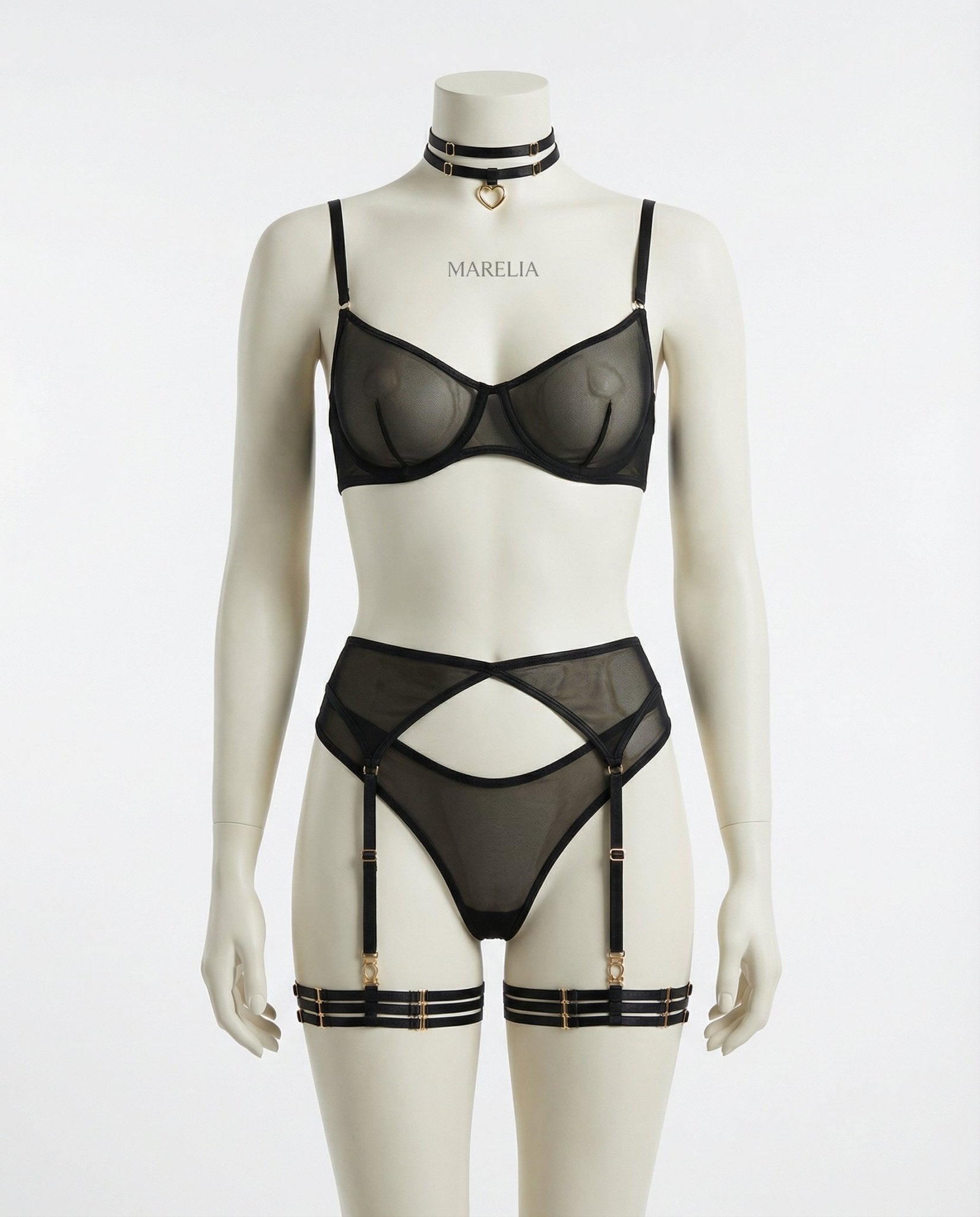 Sheer Mesh Bra Brief And Suspender Set - AR UNIVERSALAR UNIVERSALLingerie Set