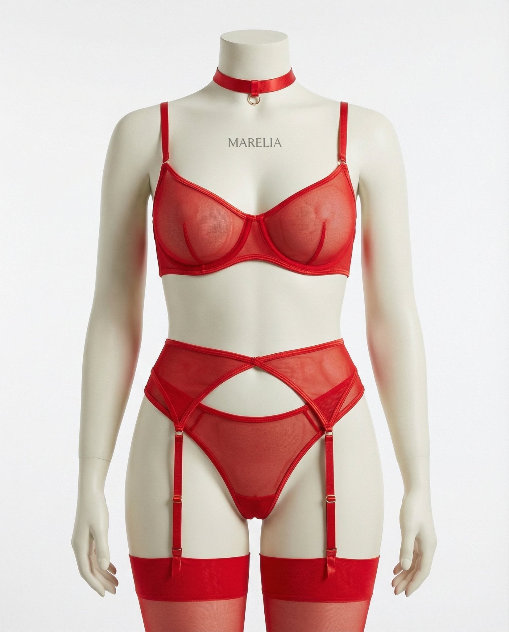 Sheer Mesh Bra Brief And Suspender Set - AR UNIVERSALAR UNIVERSALLingerie Set