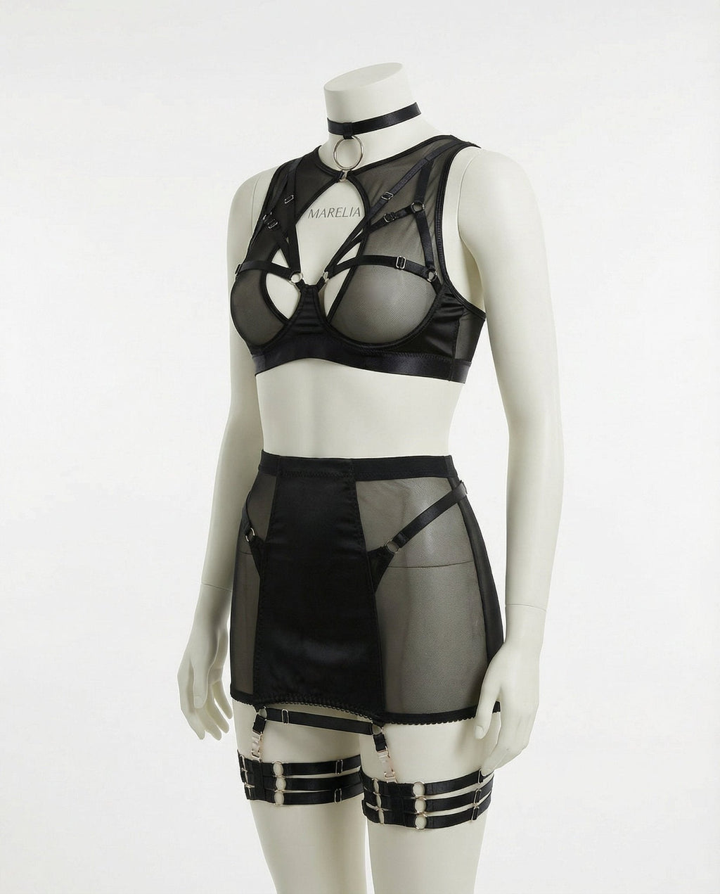 Sheer Mesh Bra Top High Waist Brief And Skirt Set - AR UNIVERSALAR UNIVERSALLingerie Set