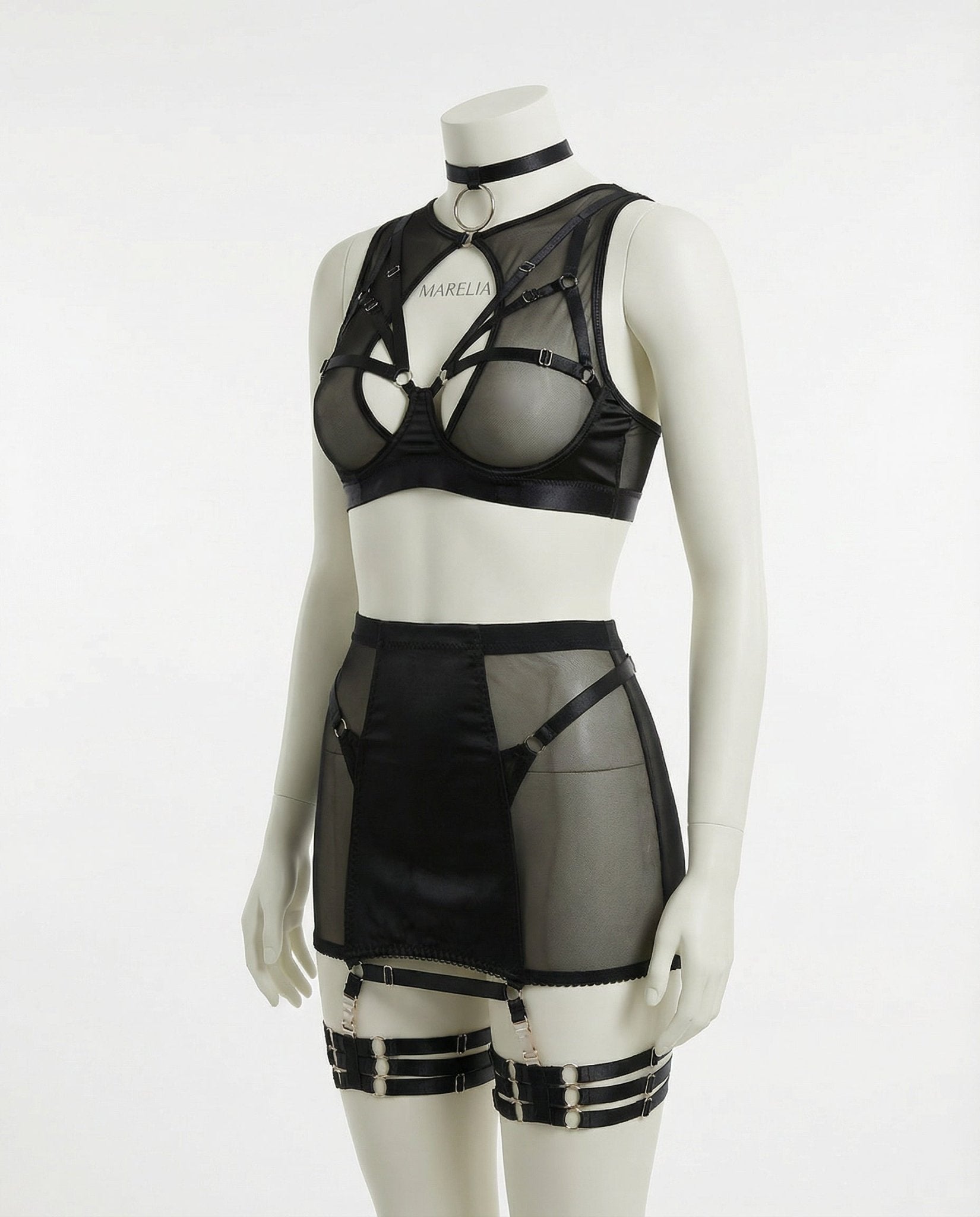 Sheer Mesh Bra Top High Waist Brief And Skirt Set - AR UNIVERSALAR UNIVERSALLingerie Set