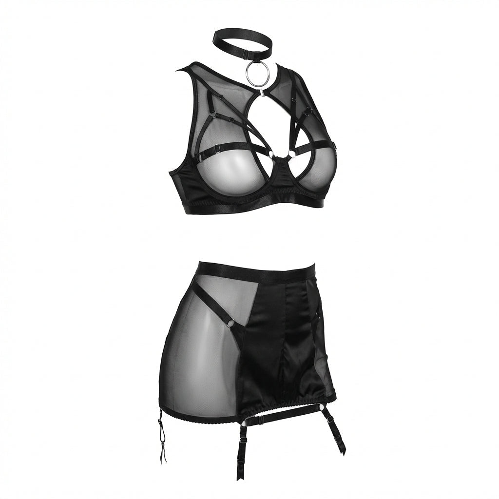 Sheer Mesh Bra Top High Waist Brief And Skirt Set - AR UNIVERSALAR UNIVERSALLingerie Set