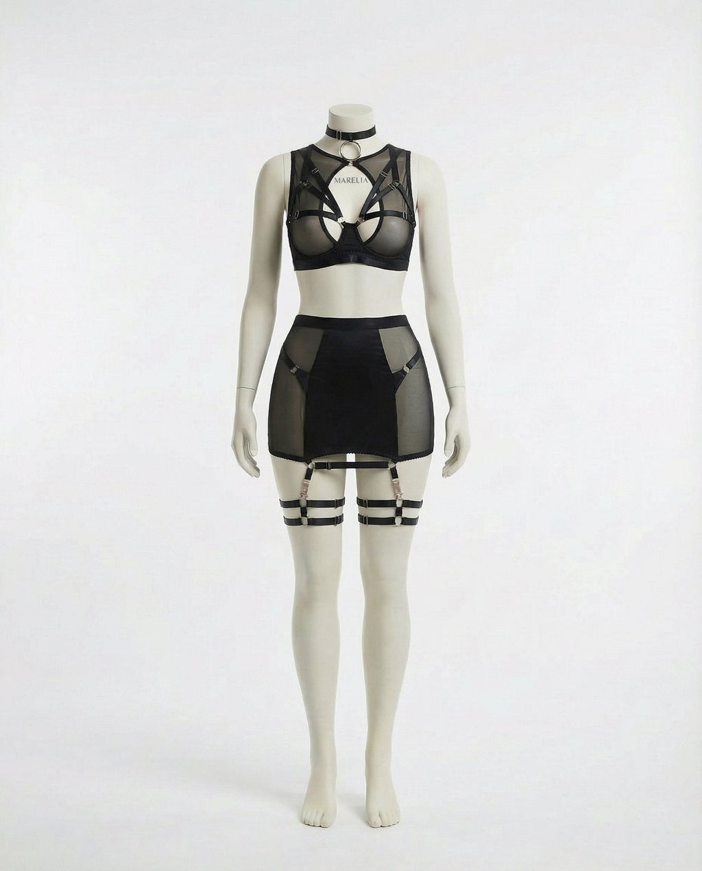 Sheer Mesh Bra Top High Waist Brief And Skirt Set - AR UNIVERSALAR UNIVERSALLingerie Set