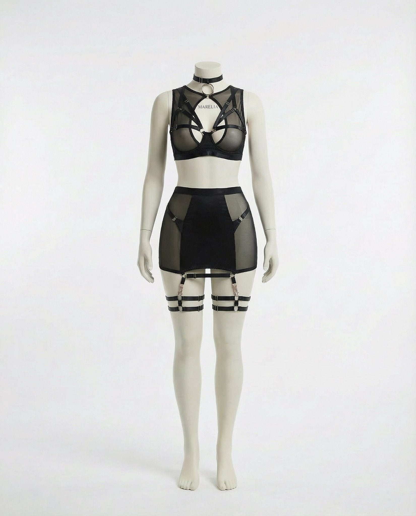 Sheer Mesh Bra Top High Waist Brief And Skirt Set - AR UNIVERSALAR UNIVERSALLingerie Set