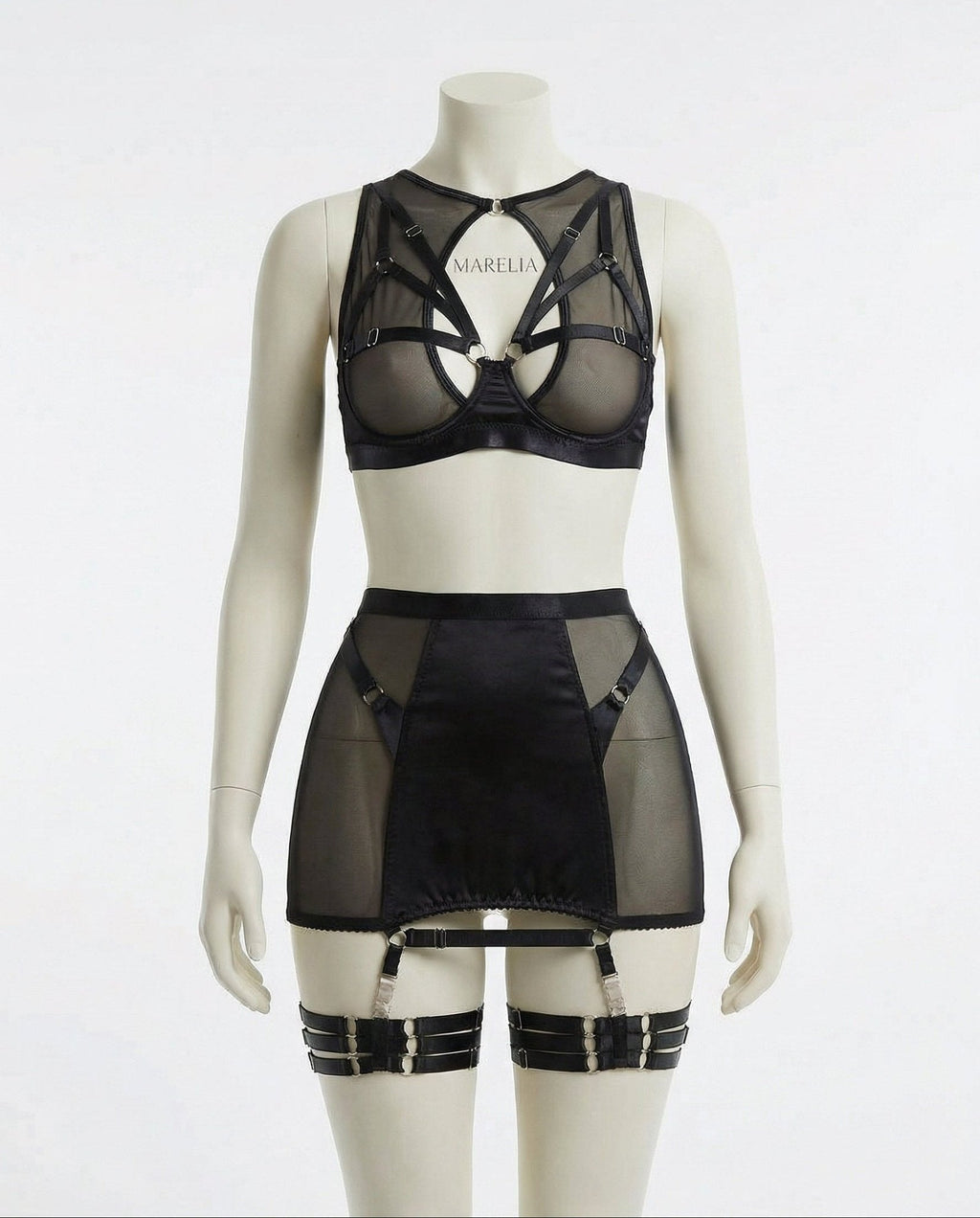 Sheer Mesh Bra Top High Waist Brief And Skirt Set - AR UNIVERSALAR UNIVERSALLingerie Set
