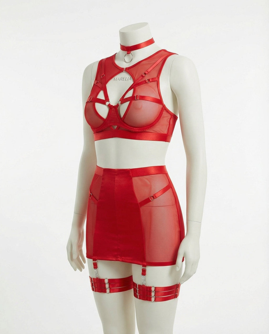 Sheer Mesh Bra Top High Waist Brief And Skirt Set - AR UNIVERSALAR UNIVERSALLingerie Set