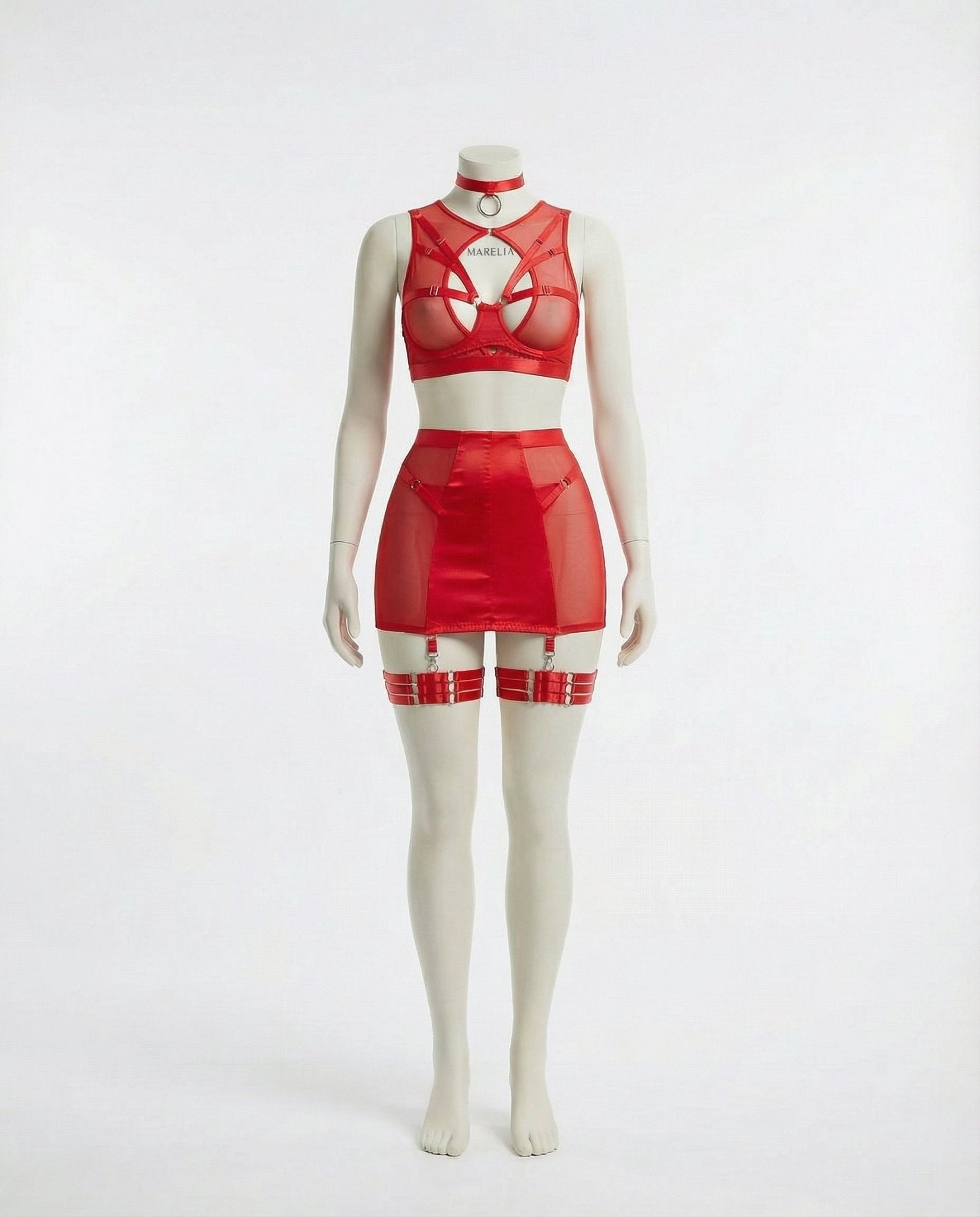 Sheer Mesh Bra Top High Waist Brief And Skirt Set - AR UNIVERSALAR UNIVERSALLingerie Set