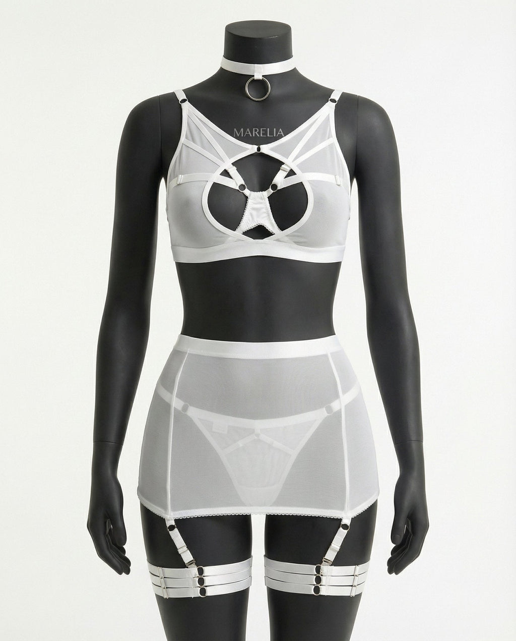 Sheer Mesh Bra Top High Waist Brief And Skirt Set - AR UNIVERSALAR UNIVERSALLingerie Set