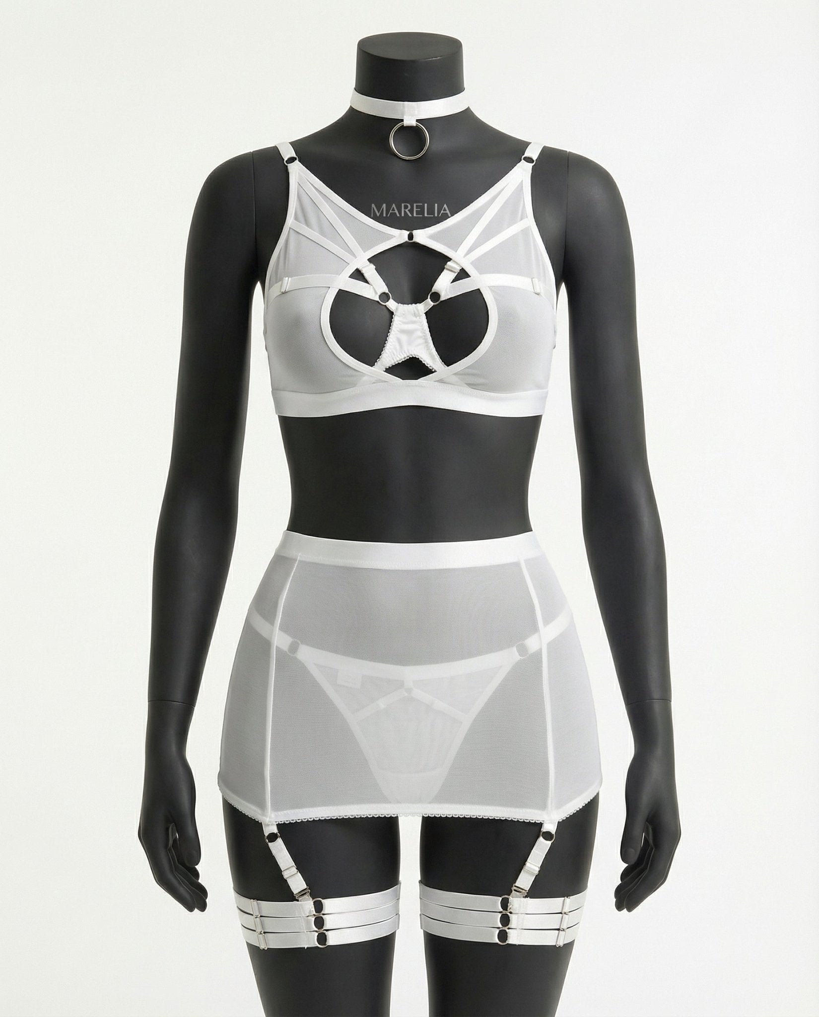 Sheer Mesh Bra Top High Waist Brief And Skirt Set - AR UNIVERSALAR UNIVERSALLingerie Set