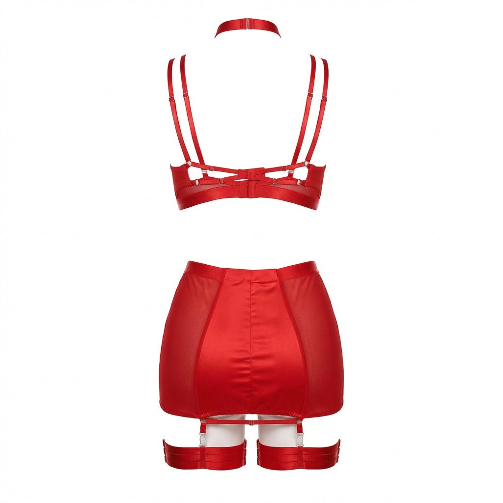 Sheer Mesh Bra Top High Waist Brief And Skirt Set - AR UNIVERSALAR UNIVERSALLingerie Set