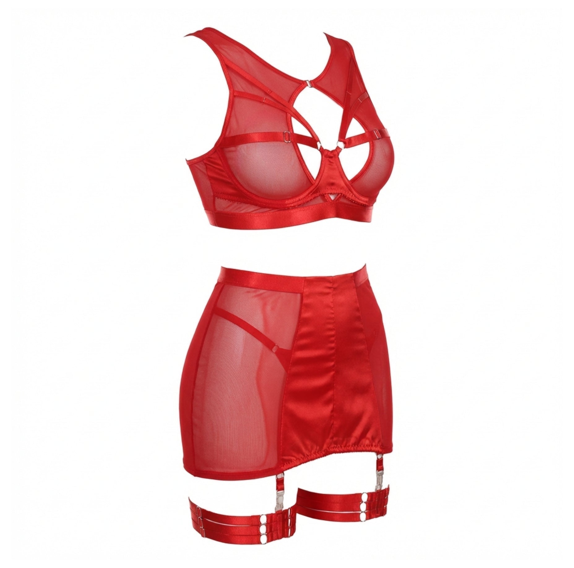 Sheer Mesh Bra Top High Waist Brief And Skirt Set - AR UNIVERSALAR UNIVERSALLingerie Set