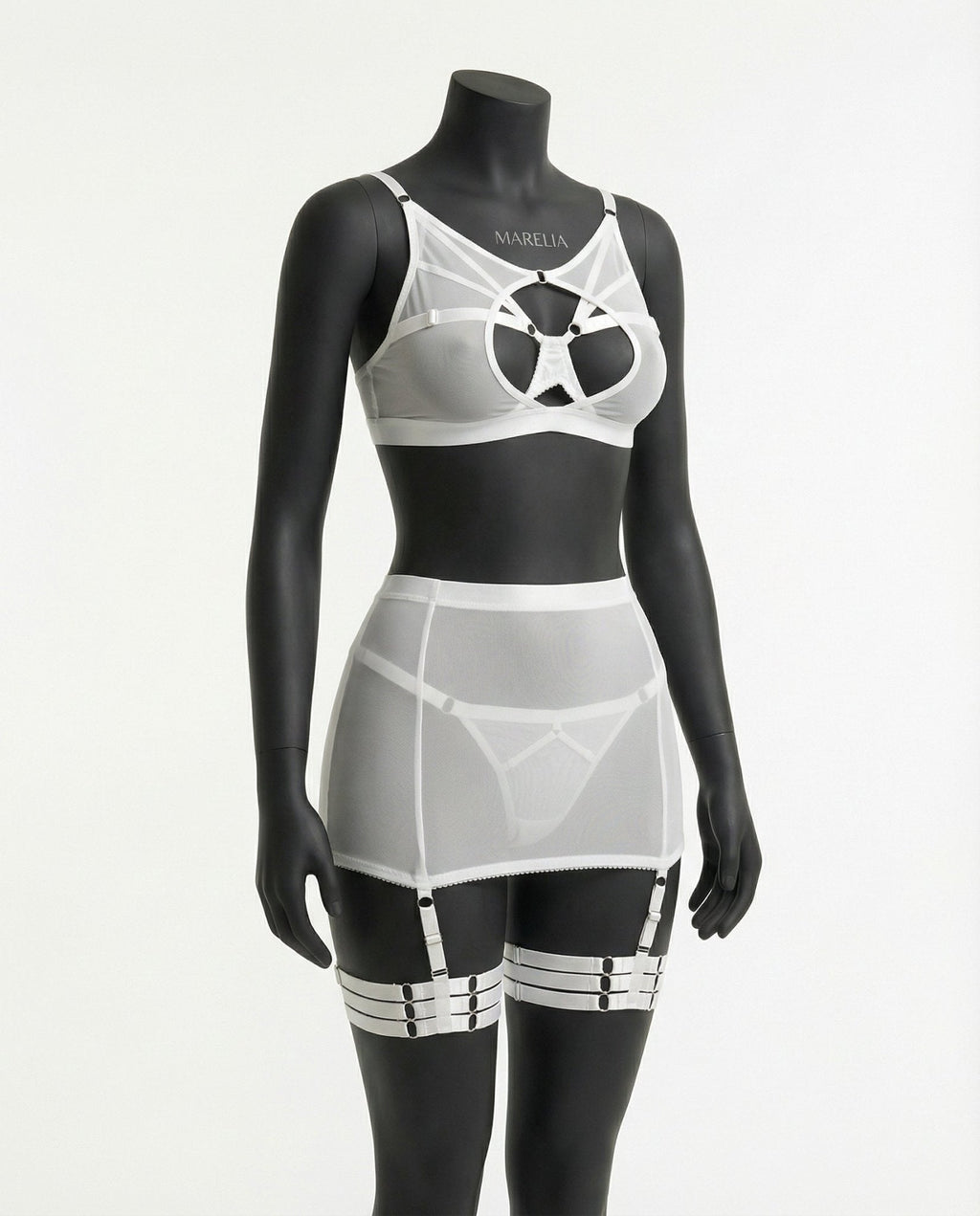 Sheer Mesh Bra Top High Waist Brief And Skirt Set - AR UNIVERSALAR UNIVERSALLingerie Set