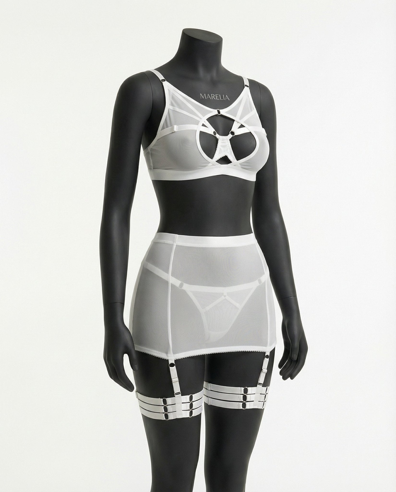 Sheer Mesh Bra Top High Waist Brief And Skirt Set - AR UNIVERSALAR UNIVERSALLingerie Set