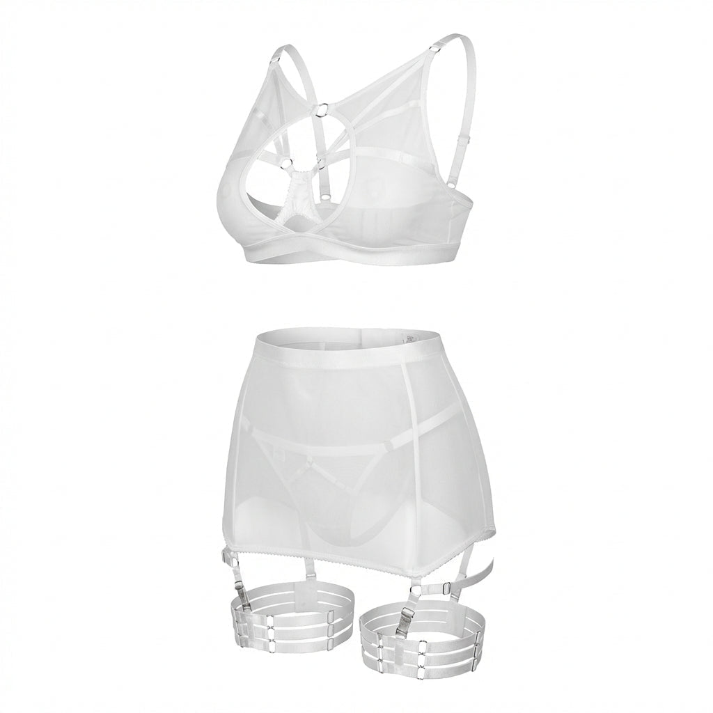 Sheer Mesh Bra Top High Waist Brief And Skirt Set - AR UNIVERSALAR UNIVERSALLingerie Set