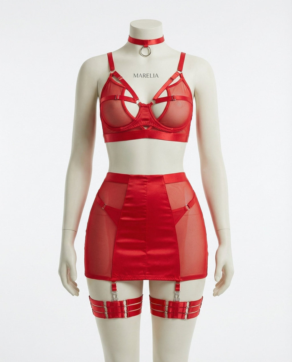 Sheer Mesh Bra Top High Waist Brief And Skirt Set - AR UNIVERSALAR UNIVERSALLingerie Set