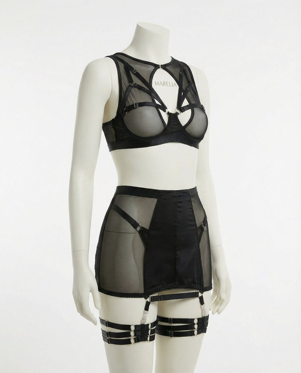 Sheer Mesh Bra Top High Waist Brief And Skirt Set - AR UNIVERSALAR UNIVERSALLingerie Set