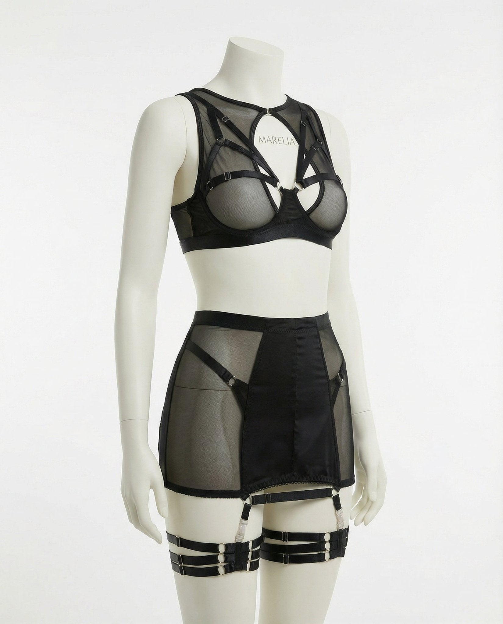 Sheer Mesh Bra Top High Waist Brief And Skirt Set - AR UNIVERSALAR UNIVERSALLingerie Set