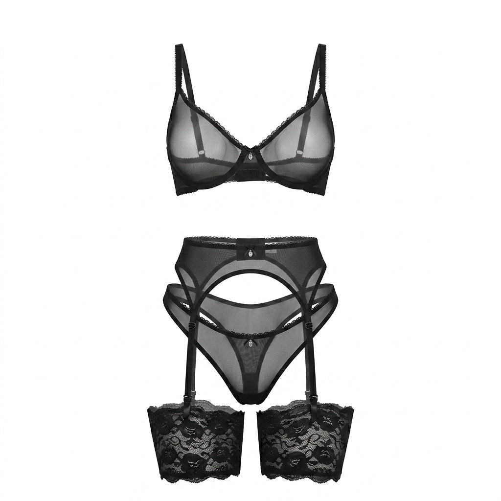 Sheer Mesh Four Piece Lingerie Set - AR UNIVERSALAR UNIVERSALLingerie Sets
