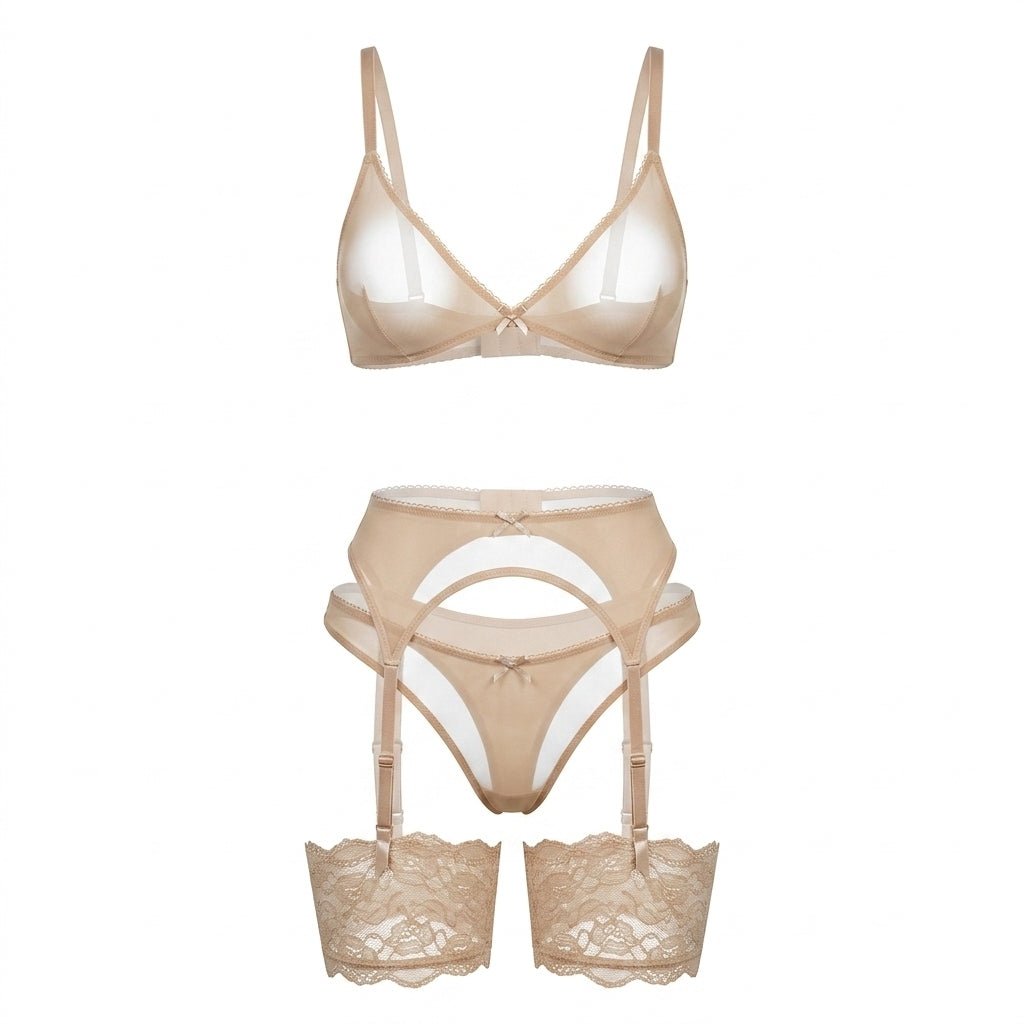 Sheer Mesh Four Piece Lingerie Set - AR UNIVERSALAR UNIVERSALLingerie Sets