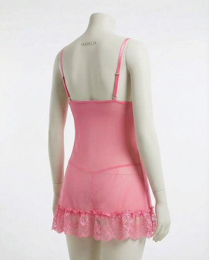Sheer Mesh Lace Chemise With G-String