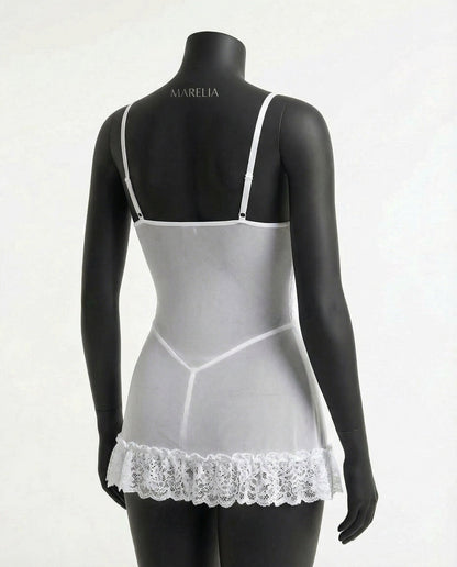 Sheer Mesh Lace Chemise With G-String