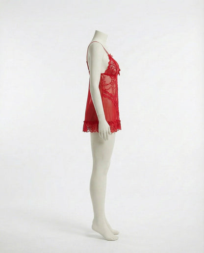 Sheer Mesh Lace Chemise With G-String
