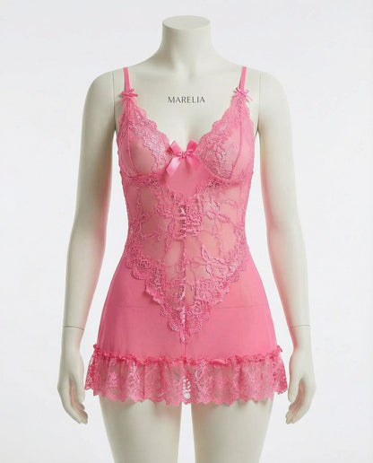 Sheer Mesh Lace Chemise With G-String