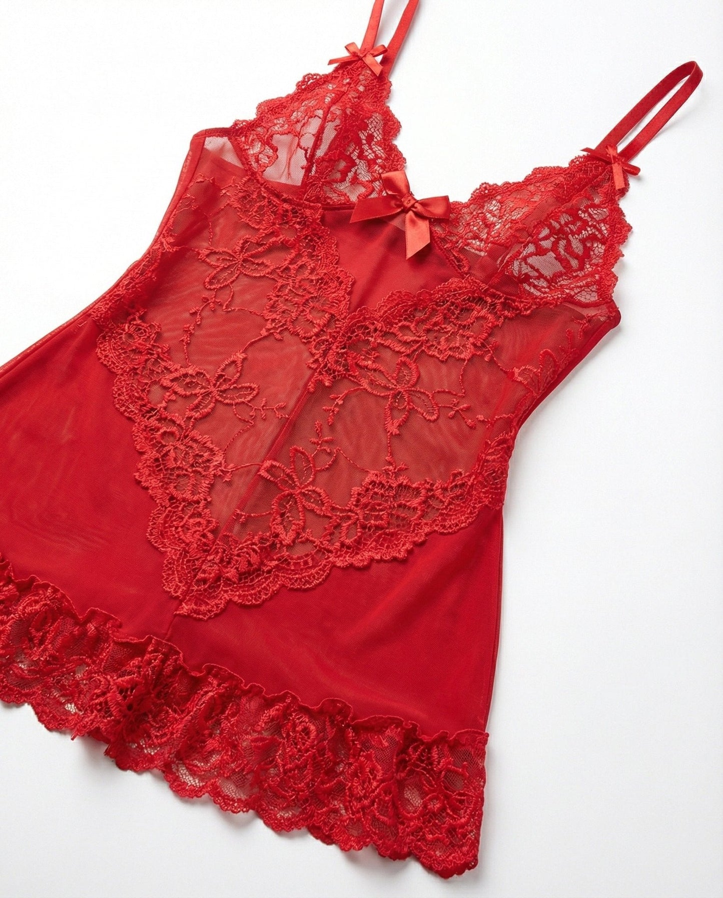 Sheer Mesh Lace Chemise With G-String