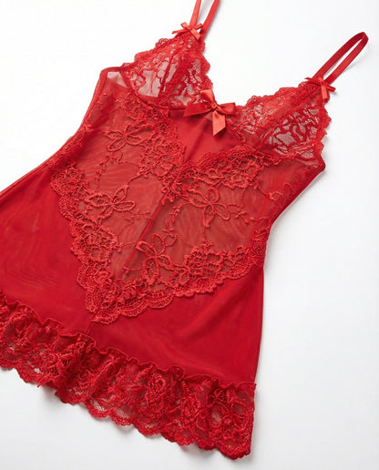 Sheer Mesh Lace Chemise With G-String