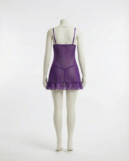 Sheer Mesh Lace Chemise With G-String