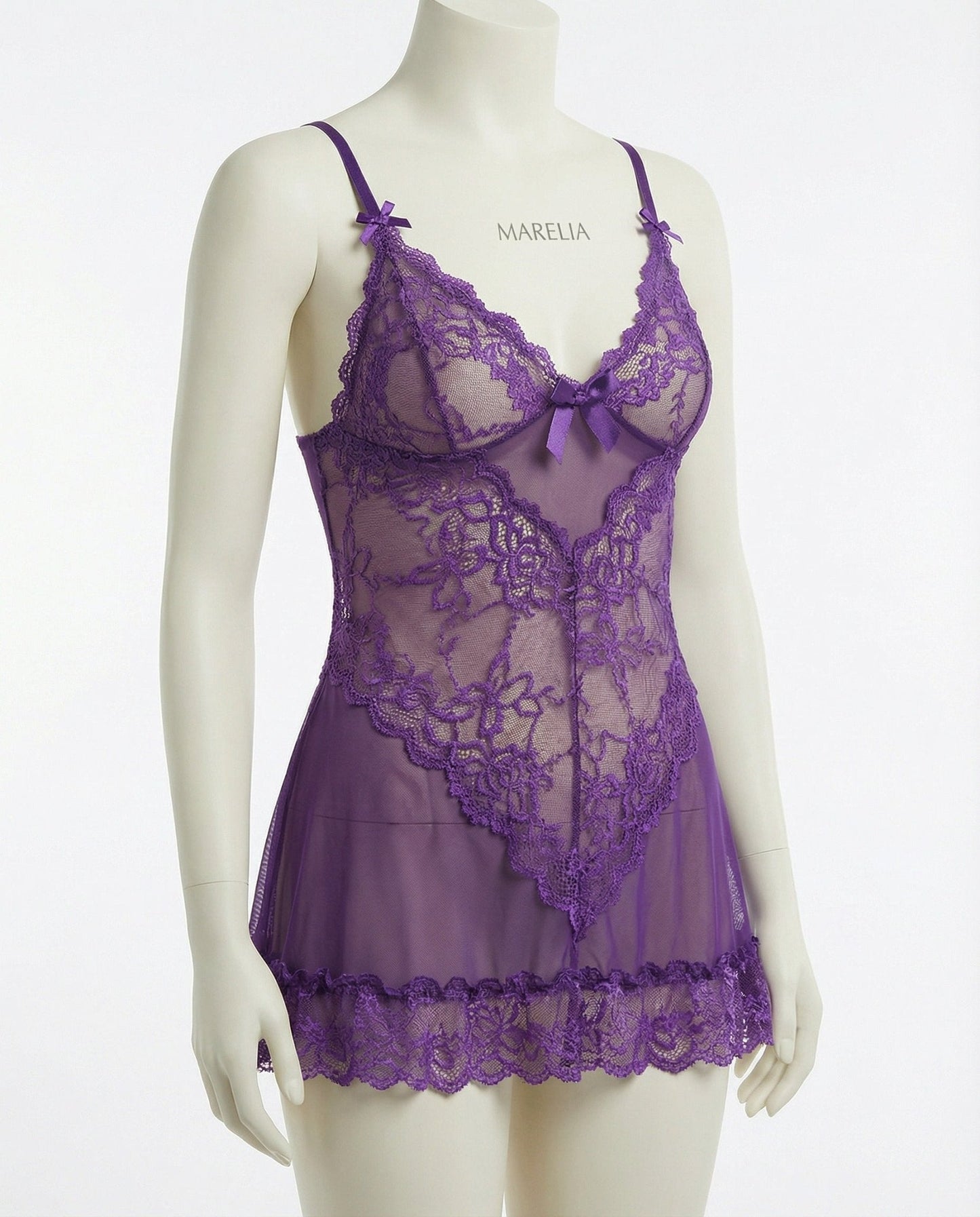 Sheer Mesh Lace Chemise With G-String